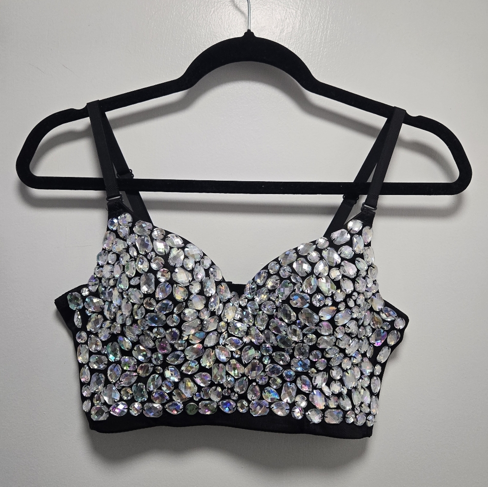 Embellished Black Crop Top